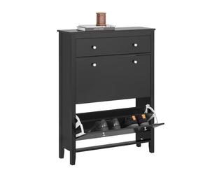 SoBuy Armoire à Chaussures Commode à Chaussures Meuble de Rangement à Chaussures 2 abattants Meuble d'entrée Coffre Rangement pour Chaussures avec Un Grand Tiroir Noir - 80x25x108 cm, FSR89-SCH