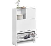 SoBuy Armoire à chaussures - Etagère à chaussures - Commode à chaussures avec 2 abattants, 2 compartiments ouverts et 1 porte - Blanc - 71x24x118cm