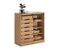 SoBuy Armoire à Chaussures Meuble de Rangement à Chaussures Commode à Chaussures Meuble d'entrée Placard Cuisine avec Porte de Grange coulissante - 80x35x89 cm, FSB65-N