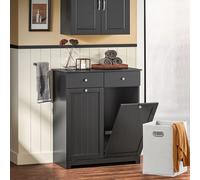 SoBuy Armoire à linge avec 2 sacs à linge dépliants Coffre à linge Collecteur de linge avec 2 tiroirs Armoire de salle de bain Meuble de salle de bain noir BZR33-SCH