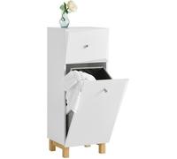 SoBuy Armoire à Linge avec Panier Amovible et Tiroir, Meuble de Rangement pour Salle de Bain Blanc 34x30x90 cm