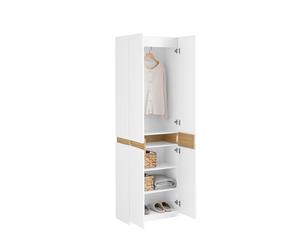 SoBuy Armoire Chambre Dressing Penderie - Armoire de Rangement à 2 Portes avec Tringle et 5 Compartiments - Meuble Haut Gain de Place pour Entrée, Salon ou Chambre - Blanc 61x30x192cm - KSB01-W