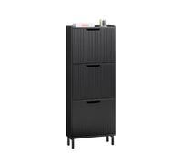 SoBuy Armoire Chaussures 3 Abattants 50x19x130cm pour Entrée | Meuble à chaussures compact étroit, noir pour petite entrée ou couloir FSR177-H-SCH