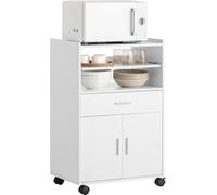 SoBuy Armoire de cuisine sur roulettes Chariot de cuisine Caisson à roulettes Chariot à boissons Armoire pour micro-ondes avec étagère coulissante blanc env. : 59x92x40cm