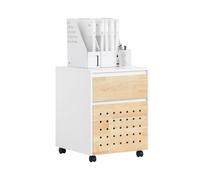 SoBuy Armoire de rangement sur roulettes pour bureau - Blanc et naturel - 45x45x59 cm - ASK06-WN