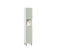 SoBuy Armoire de Salle de Bain 31x30x167 cm, Meuble Colonne Mince avec Panier à Linge et Étagères Réglables Vert/Blanc