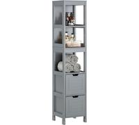 SoBuy Armoire de salle de bain Armoire haute pour salle de bain Étagère de salle de bain avec coussin pour les pieds Salle de bain - 2 tiroirs - Gris - LxH 30x30x145cm