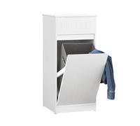 SoBuy Armoire de Salle de Bain avec Panier à Linge - Armoire à Linge avec Tiroir - Placard de Rangement Compacte pour Petits Espaces, Meuble de Salle de Bain en Bois, 40x90x38cm, Blanc, BZR110-W