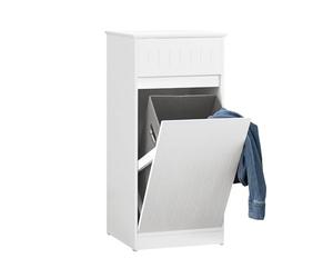 SoBuy Armoire de Salle de Bain avec Panier à Linge - Armoire à Linge avec Tiroir - Placard de Rangement Compacte pour Petits Espaces, Meuble de Salle de Bain en Bois, 40x90x38cm, Blanc, BZR110-W