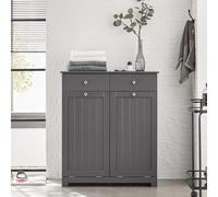 SoBuy Armoire de salle de bain Cadre de rangement avec 2 tiroirs et 2 paniers à linge Armoire à linge Panier à linge - Gris