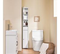 SoBuy Armoire de salle de bain Étroite Étagère haute Armoire avec porte et tiroir Meuble de salle de bain Armoire de pharmacie Debout Étagère de niche 20x20x145cm BZR34-K-W