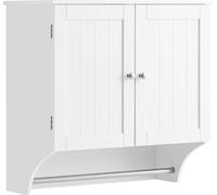 SoBuy Armoire de salle de bains, armoire haute murale, armoire murale, porte-serviettes avec 2 portes, avec 2 étagères réglables pour la cuisine, l'entrée, la salle de bains