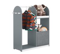 SoBuy Armoire Enfant Penderie Enfant avec Portant Vêtements Garde-Robe avec 3 Étagères Panier en Tissu et 3 Crochets Petite Armoire Etagere Gris 97x35x108 cm KMB40-HG