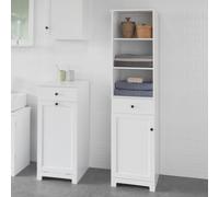 SoBuy Armoire haute de salle de bain Armoire de salle de bain avec 3 compartiments ouverts, 1 tiroir et 1 porte blanc BZR17-W