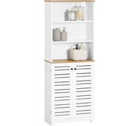 SoBuy Armoire haute de salle de bains Armoire de rangement Armoire de salle de bains avec 3 compartiments et 2 portes à lamelles Bibliothèque de cuisine