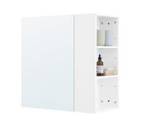 SoBuy Armoire Murale avec Miroir, Placard de Rangement, Meuble de Rangement Suspendu avec Miroir Salle de Bain, 1 Porte et 3 Compartiments latérals, Étagères Réglables, 57x30x61cm, Blanc, BZR184-W