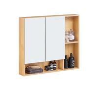 SoBuy Armoire Murale avec Miroir, Placard de Rangement, Meuble de Rangement Suspendu avec Miroir Salle de Bain, Meuble Haut avec 2 Portes, Étagère Réglable, 80x13x70 cm, Couleur Bois, BZR177-N