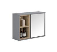 SoBuy Armoire Murale avec Miroir pour Salle de Bain, Placard de Rangement Suspendu, Meuble Haut Salle de Bain avec Porte et 2 Compartiments Ouverts, 60x20x45 cm, Gris, BZR149-DG