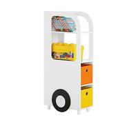 SoBuy Armoire pour Enfants, Meuble de Rangement Jouets avec 2 Paniers Multicolores, Bibliothèque Enfant, Étagère à Livres et à Jouets, Meuble Enfant, 50 x 26 x 110 cm, KMB67-W