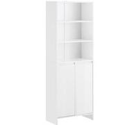 SoBuy Armoire Salle de Bain Haute 60x30x170 cm, 2 Portes, 2 Paniers à Linge Amovibles et 3 Compartiments, Blanc