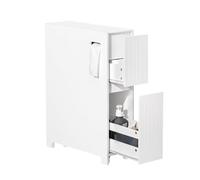 Sobuy Bzr111-W Armoire Wc Toilettes Compact, Meuble De Rangement Salle De Bain Étroit Avec 1 Porte Basculante, 2 Tiroirs Et Un 1 Compartiment Ouvert Multicolore