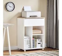 SoBuy ASK10-WN Table d'imprimante avec roulettes Support d'imprimante Armoire à dossiers Caisson roulant avec compartiments Chariot de bureau Chariot d'appoint Caisson de bureau Blanc