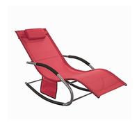 SoBuy Bain de Soleil avec Coussin 150x63x87cm Capacité 150kg Jardin | Chaise Longue de Jardin avec Poche Latérale Pratique, Structure Métallique Robuste, Revêtement Respirant, Rouge, OGS28-R