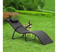 SoBuy Fauteuil Inclinable Pliant, Fauteuil de Salon Pliable et Léger avec Appui-tête Réglable, Grande Capacité de Charge, pour Jardin, Extérieur, Camping, Terrasse, Noir, OGS45-SCH