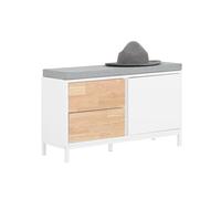 SoBuy Banc à Chaussures, Banc de Rangement avec Coussin rembourré, Meuble Bas Entrée sur Pieds avec 1 Porte et 2 Tiroirs, 80 x 30 x 51 cm, FSR167-WN