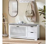 SoBuy Banc basculant pour chaussures Banc avec coussin d'assise Banc à chaussures avec 1 abattant Étagère à chaussures avec banc Armoire à chaussures blanche LHT env. 110x52x30cm FSR185-W