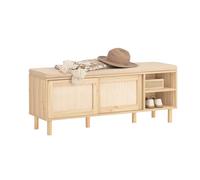 SoBuy – Banc à chaussures FSR163-N – Coussin rembourré, étagères, 2 portes coulissantes, 121x35x49