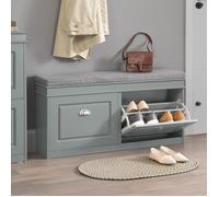 SoBuy Banc Chaussures 2 Abattants avec Coussin Amovible, Coffre Rangement, Entrée Couloir Chambre, 8 Paires, Gris