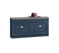 SoBuy Meuble Chaussure Rangement Chaussure Banc Chaussures Entrée - 2 Abattants avec Coussin Amovible, Coffre de Rangement Étagère pour Entrée Étroit Bois Laqué, L104xP24xH51cm, Bleu, FSR64-B