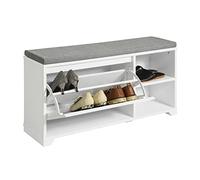 SoBuy Meuble à chaussures FSR119-W – Banc avec coussin rembourré, 1 abattant, 2 compartiments, Blanc