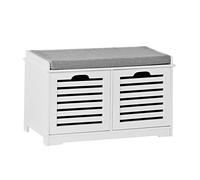 SoBuy Banc Chaussures avec 2 paniers 71x34x43cm pour entrée | Meuble d'entrée avec coussin rembourré, MDF et bambou, paniers amovibles, charge 120kg, blanc FSR23-K-W