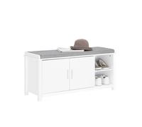 SoBuy Banc Chaussures avec 2 Portes 105x35x51cm pour entrée | Meuble d'entrée avec 2 étagères réglables, coussin rembourré, MDF E1, charge 227kg, blanc FSR168-W