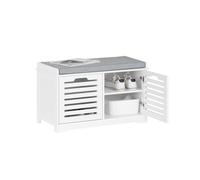 SoBuy – Banc d'entrée FSR23-II-W avec coussin rembourré, 2 portes, blanc 71x35x43cm