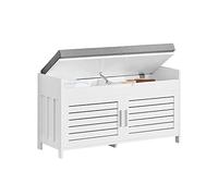 SoBuy Banc Chaussures avec 2 Portes 90x33x50cm pour entrée | Meuble chaussures avec coussin confortable, étagère ajustable 3 hauteurs, MDF et pin, charge 100kg FSR102-W