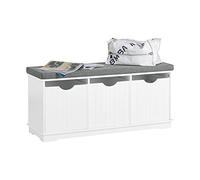 SoBuy Banc Chaussures avec 3 paniers 100x36x46cm pour entrée | Meuble d'entrée avec coussin rembourré 5cm, 3 paniers amovibles, MDF, charge 90kg, blanc FSR30-W