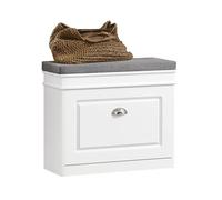 SoBuy Banc Chaussures avec abattant 60x24x51cm pour entrée | Meuble d'entrée avec coussin mousse haute densité, MDF E1 FSC, coffre caché, charge 150kg, blanc FSR82-K-W