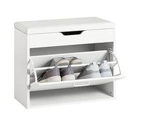 SoBuy Banc Chaussures avec abattant 60x30x50cm pour entrée | Rangement chaussures gain de place, assise rabattable confortable, MDF/PB, charge 150kg, blanc FSR95-W