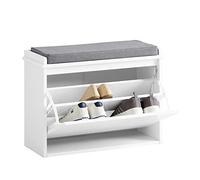 SoBuy Banc Chaussures avec abattant 62x26x45cm pour entrée | Meuble de rangement avec coussin rembourré polyester, MDF E1, pieds antidérapants, charge 150kg, blanc FSR98-W