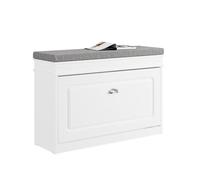 SoBuy Meuble à chaussures Banc d'entrée – Rangement abattant, coussin, 150 kg, blanc