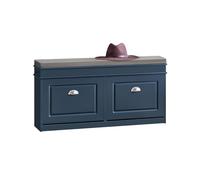 SoBuy Banc Chaussures avec Coussin 104x24x54cm pour Entrée | Meuble à chaussures 2 abattants, coffre étagère pour entrée étroite, bleu FSR64-B