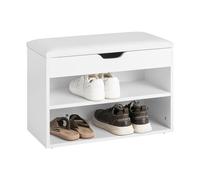 SoBuy Banc Chaussures avec Coussin 60x30x44cm pour entrée | Meuble de rangement à 2 étages avec compartiment sous assise, panneau de particules, charge 120kg, blanc FSR25-W