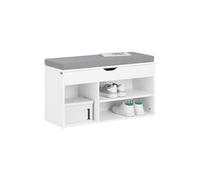 SoBuy Banc Chaussures avec tiroir 80x30x46cm pour entrée | Meuble chaussure avec coussin rembourré effet lin, 3 espaces de rangement, charge 120kg, blanc FSR45-HG
