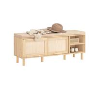 SoBuy – Banc à chaussures FSR163-N – Coussin rembourré, étagères, 2 portes coulissantes, 121x35x49
