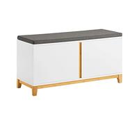 SoBuy Banc Chaussures Entrée, Banc de Rangement, Meuble Chaussures avec Siège Rembourré et 2 Portes, Rangement Chaussures, pour Couloir, Entrée, Chambre à Coucher, Blanc, 90x34x46 cm, FSR117-W