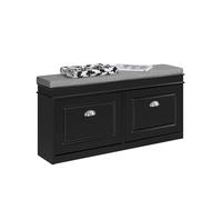 SoBuy Banc Chaussures Entrée - Meuble Chaussure avec Assise - Rangement Chaussures - 2 Abattants avec Coussin Amovible, Banc Coffre Rangement Entrée Étroit Bois Laqué, L104xP24xH51cm, Noir, FSR64-SCH