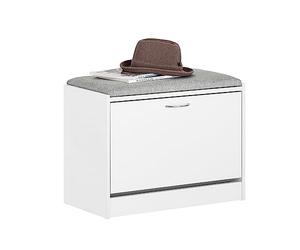 SoBuy Banc Chaussures Entrée Meuble Rangement Chaussures - Compact avec Abattant, Coussin Confortable et Coffre Intégré - pour Couloir ou Dressing, 60x30x46cm, Blanc+Gris, FSR16-HG